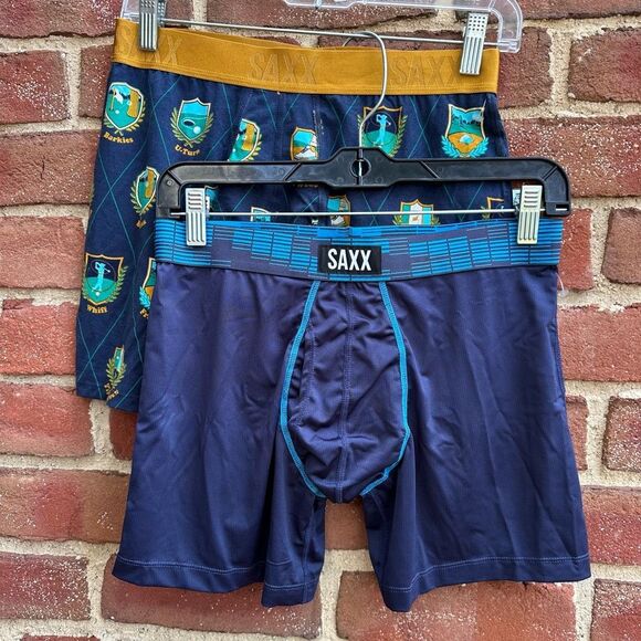 SAXX lot of 2 boxer briefs blue 22 century silk/sport mesh men's medium NEW - Picture 1 of 9